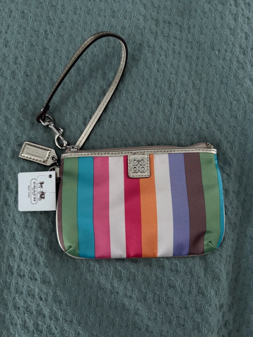Coach Multicolor Stripe Wristlet - Pink, Green, Orange, Blue